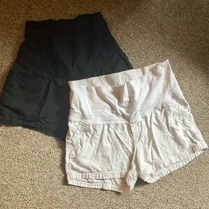 2 Pairs of Linen Maternity Shorts Black and White